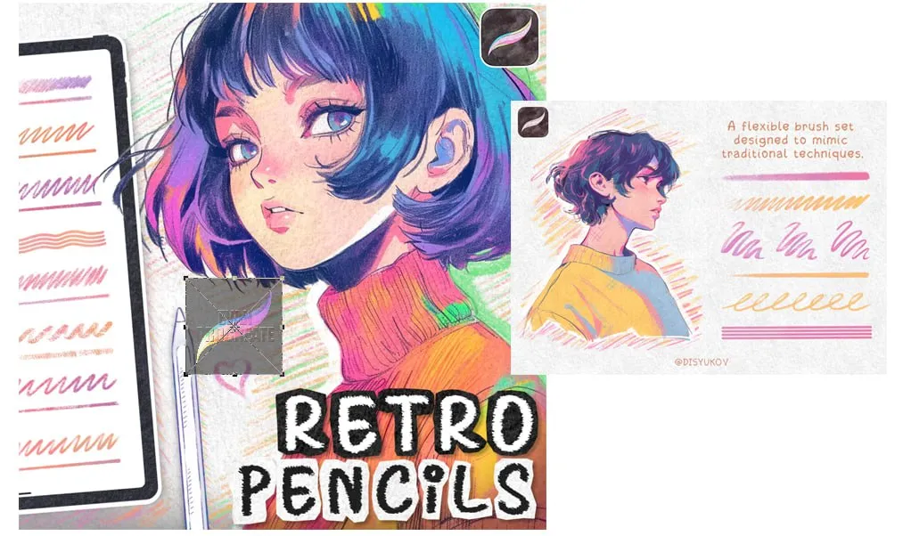 Retro Pencil Set for Procreate - free Procreate brush pack