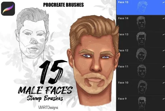 Male Faces Stamps for Procreate - free Procreate brush pack