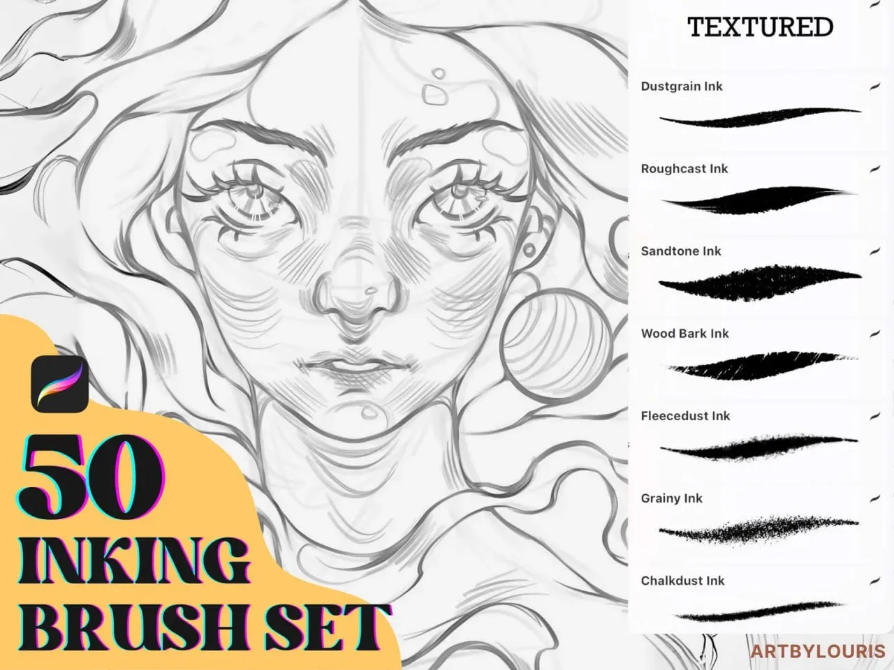50 Inking Brush Set for Procreate - free Procreate brush pack