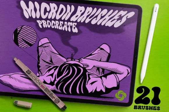 21 Micron Brushes for Procreate - free Procreate brush pack