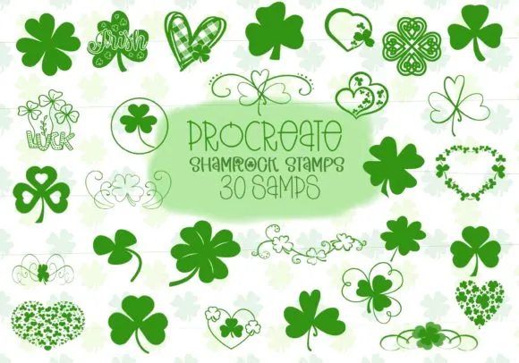 Procreate Shamrock Stamps St. Patricks Set - free Procreate brush pack