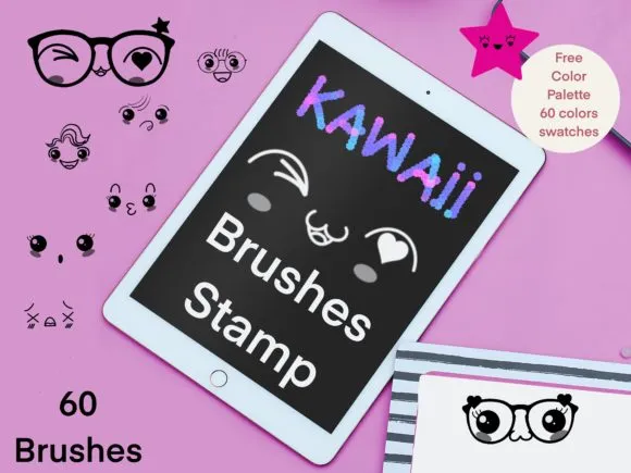 60 Kawaii Face Brushes For Procreate - free Procreate brush pack