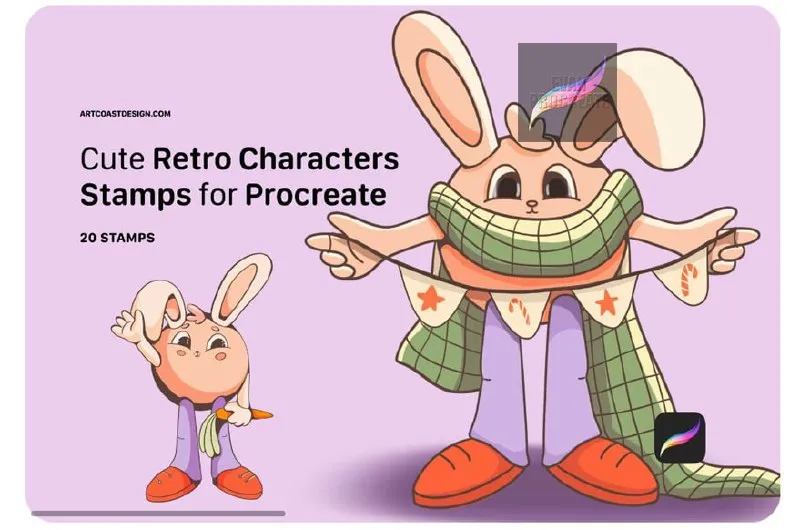 Cute Retro Characters Set for Procreate - free Procreate brush pack
