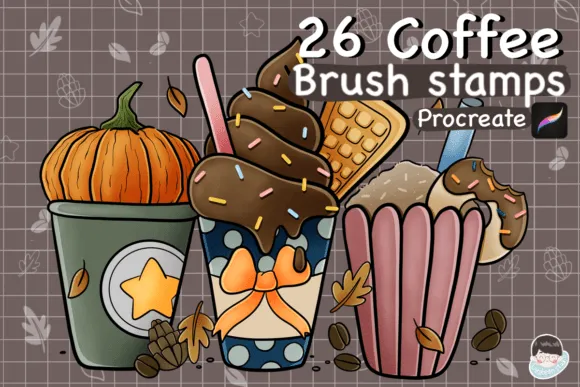 26 Coffee Procreate Stamps - free Procreate brush pack