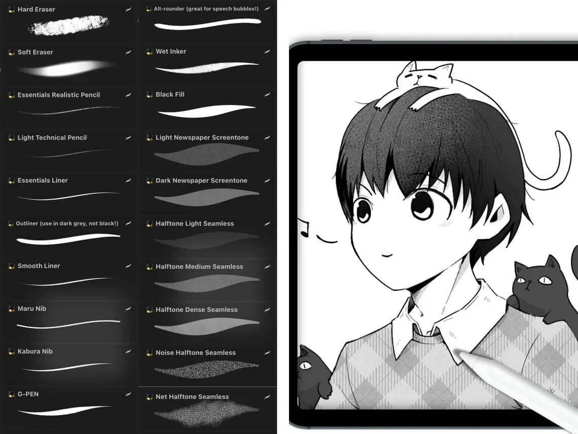 90 Manga Brushes For Procreate - free Procreate brush pack thumbnail 2