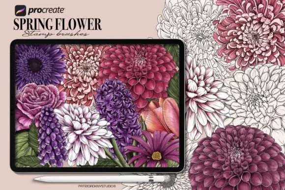 Procreate Flower Stamp Brushes - free Procreate brush pack