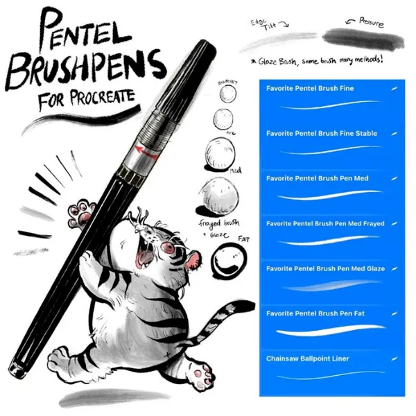 Pentel (like) Brush Pens for Procreate - free Procreate brush pack
