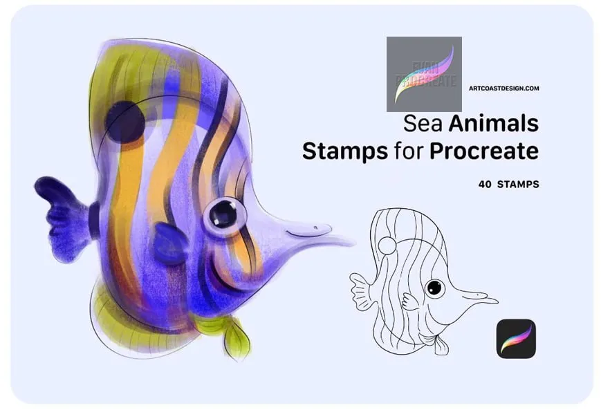Sea Animals Set for Procreate - free Procreate brush pack