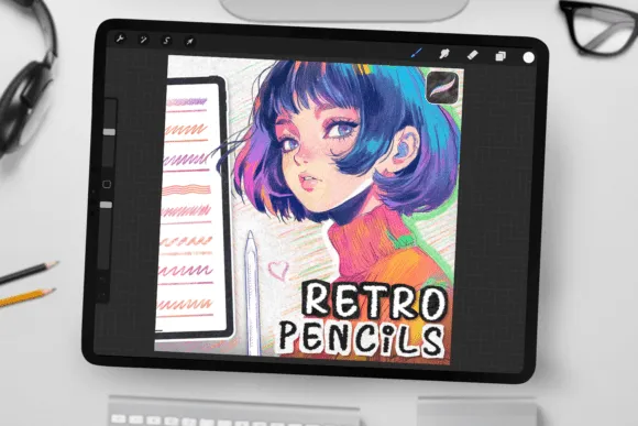 60 Retro Pencil Brushes for Procreate - free Procreate brush pack