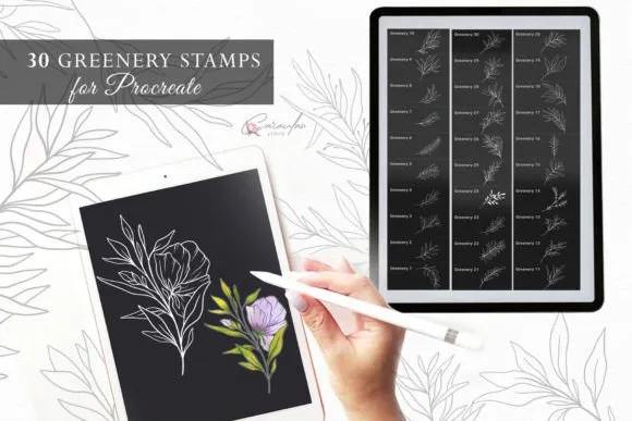 Greenery Procreate Stamps Brushset - free Procreate brush pack