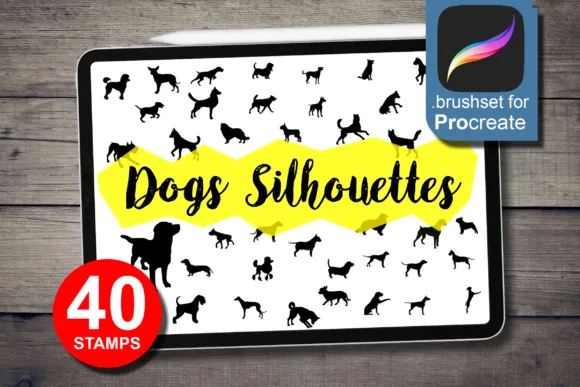 40 Dogs Silhouettes Brushes for Procreate - free Procreate brush pack
