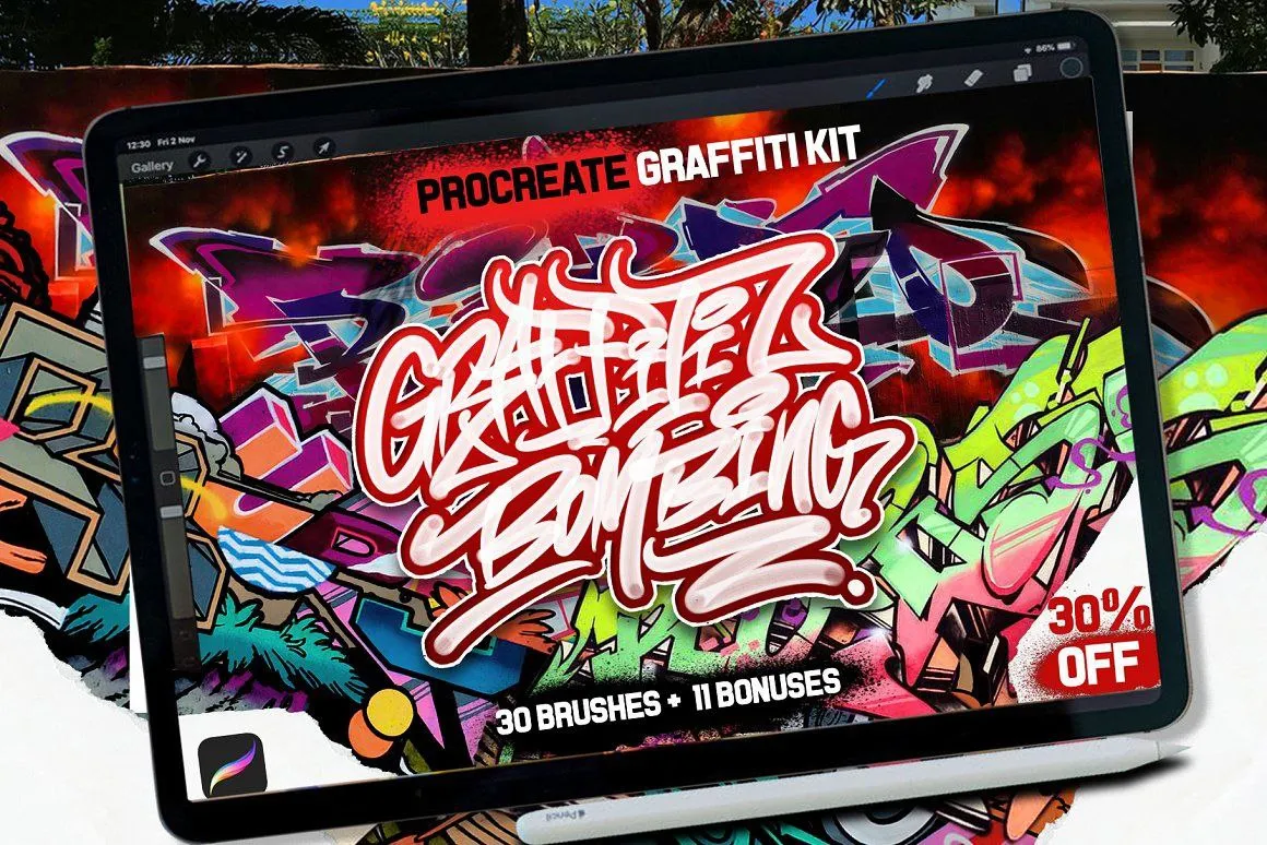 Free 30 Graffiti Brushes For Procreate - free Procreate brush pack