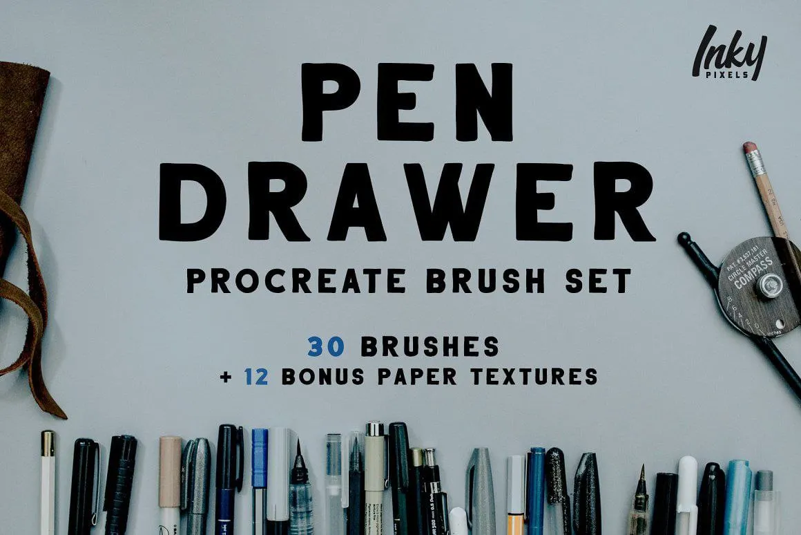 Free 30 Pen Drawer Brushes - free Procreate brush pack