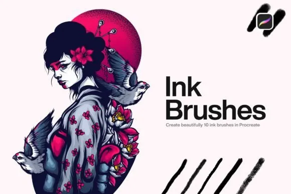 10 Ink Brushes Procreate - free Procreate brush pack