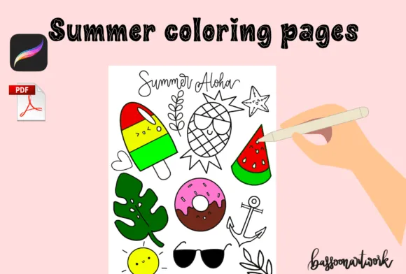 Summer Aloha Coloring Pages - free Procreate brush pack