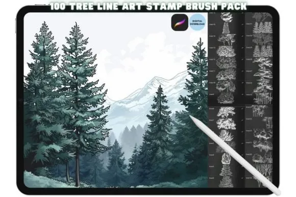 Procreate Tree Landscape Brush Stamp Set - free Procreate brush pack