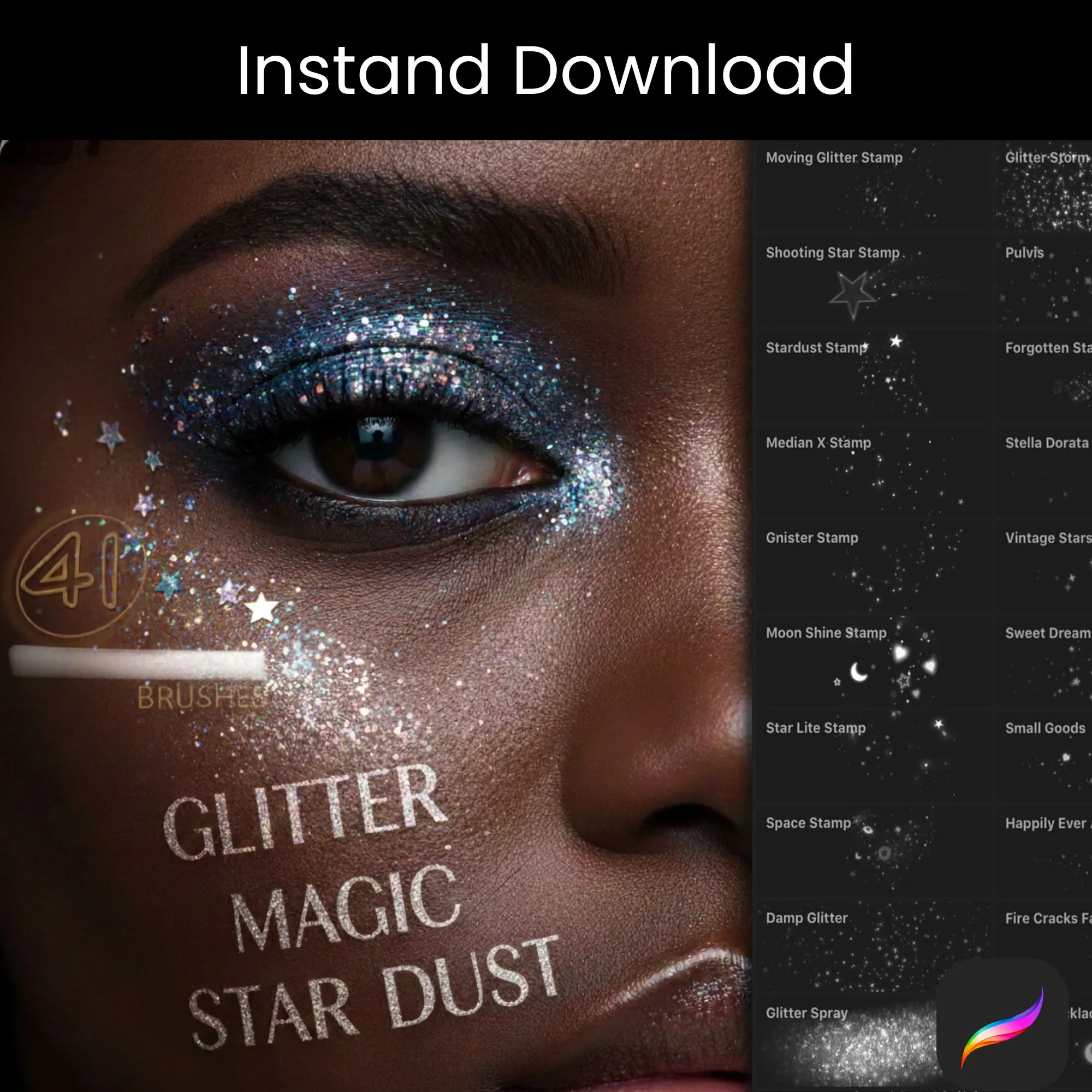 Free 41 Glitter brushset for procreate - free Procreate brush pack