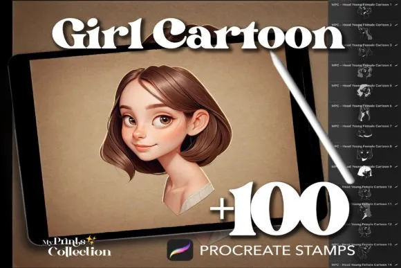Procreate Head Girl Cartoon Stamps - free Procreate brush pack