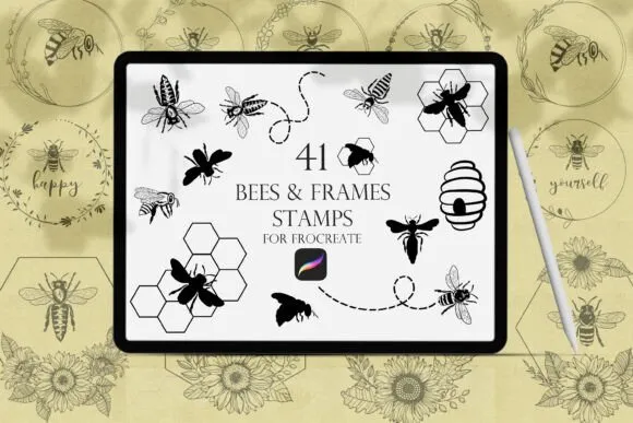 Bees Procreate Stamps - free Procreate brush pack