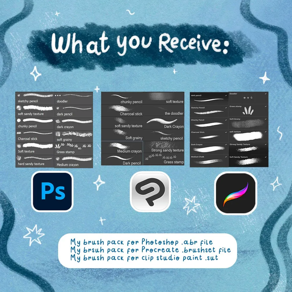 Free Procreate Brush Set (12 Dry Media Tools for CSP & PS) - free Procreate brush pack