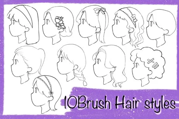 10 Brushes Girl Hairstyle Procreate Set - free Procreate brush pack