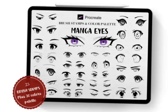 Manga Eyes Procreate Brush Stamps - free Procreate brush pack