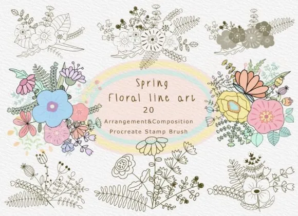 Spring Floral Line Art - free Procreate brush pack