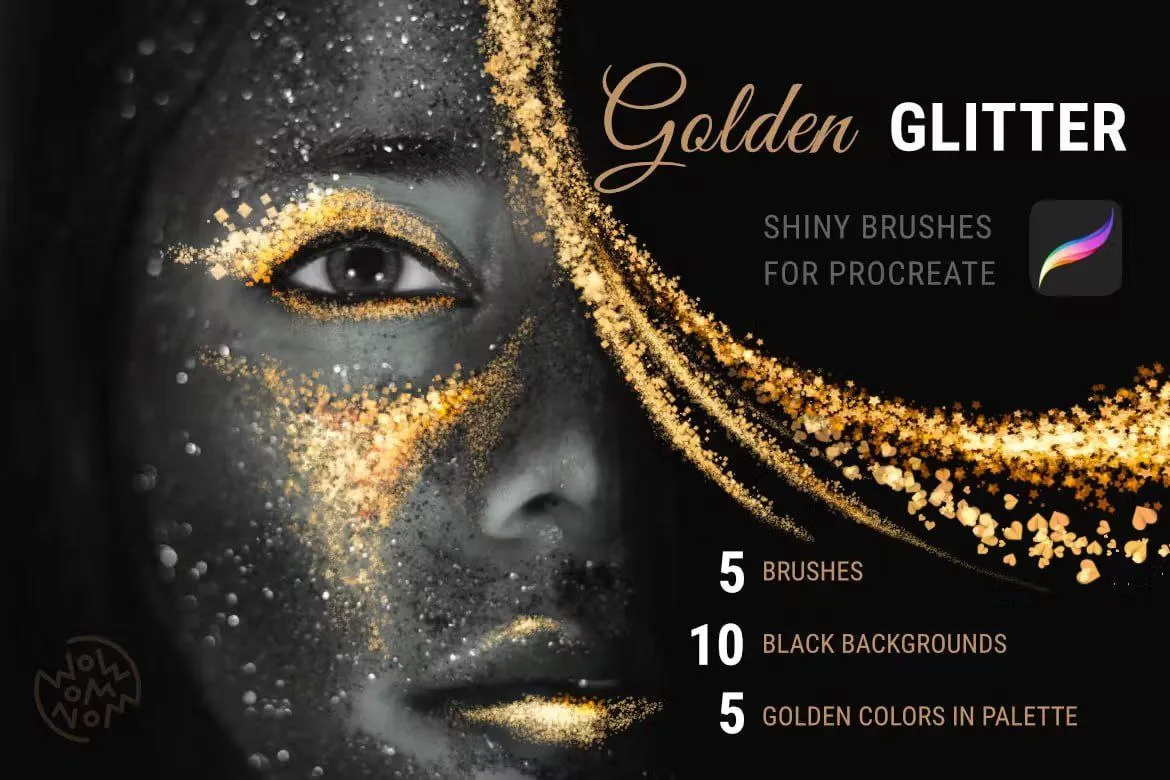 Shiny Golden Glitter Brushes for Procreate - free Procreate brush pack