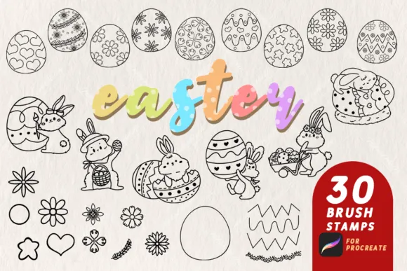 30 Easter Brush Stamps for Procreate - free Procreate brush pack