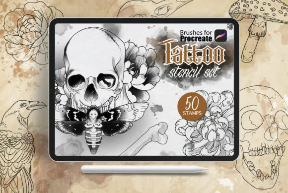Procreate - Tattoo Basic Stencil Set - free Procreate brush pack