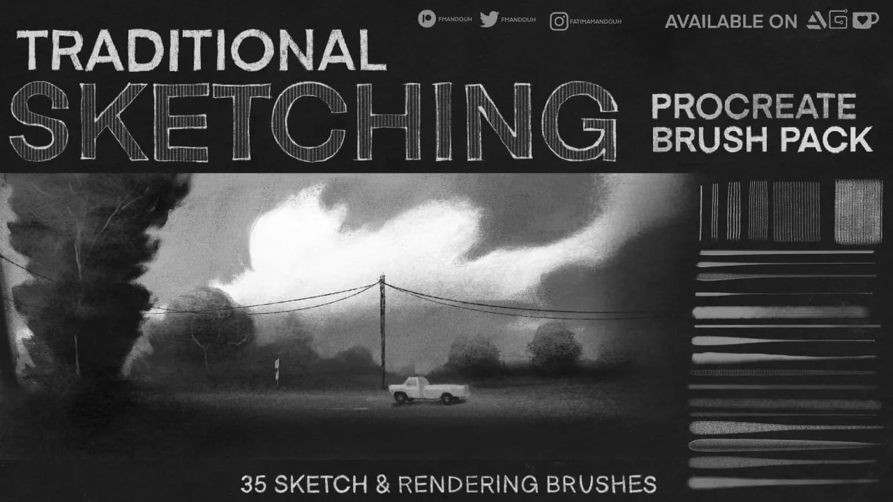Traditional Sketching Brushes for Procreate - free Procreate brush pack