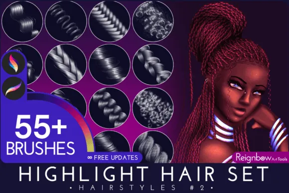Curly Hair Brushes - free Procreate brush pack