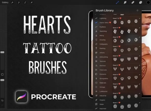 22 Heart Tattoo Brushes - Procreate - free Procreate brush pack