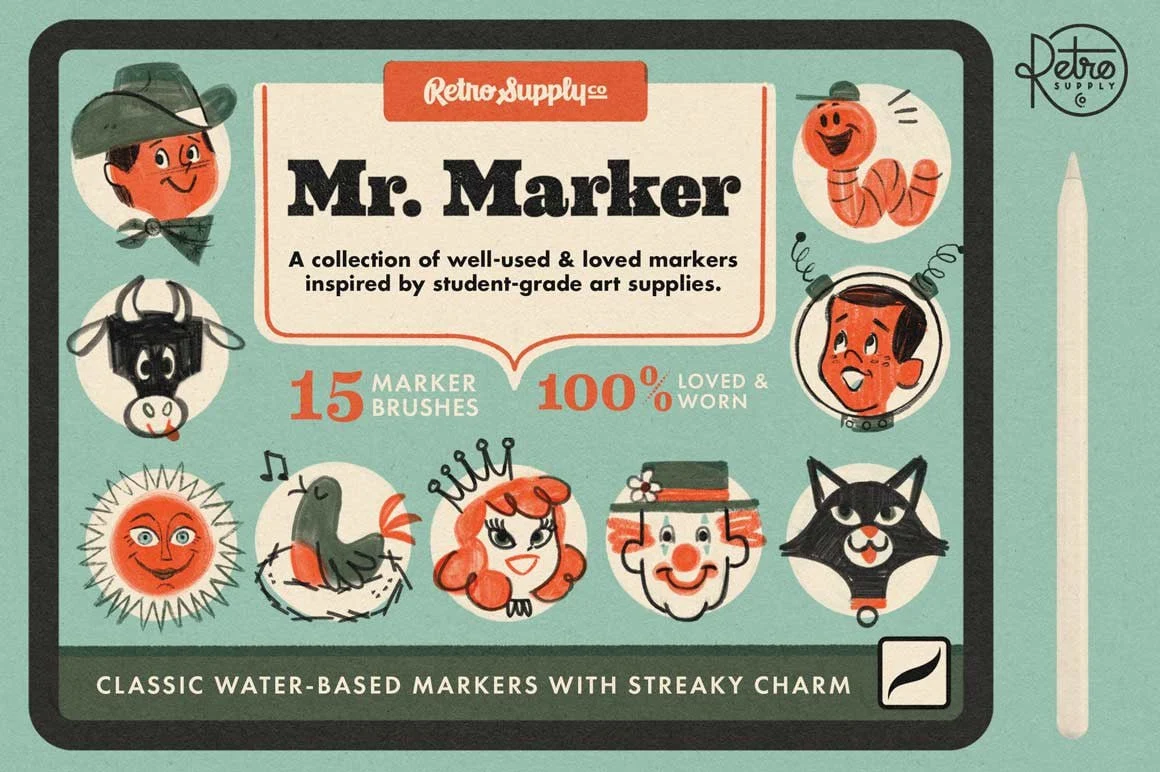 Mr. Marker for Procreate – 15 Unique Marker Brushes - free Procreate brush pack