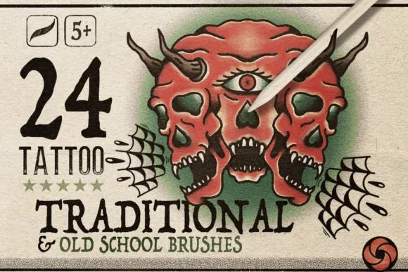 24 Traditional Tattoo Brushes - free Procreate brush pack
