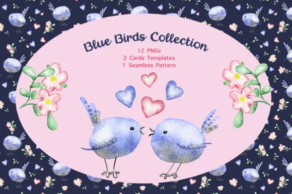 Procreate Blue Birds Clip Art Set - free Procreate brush pack