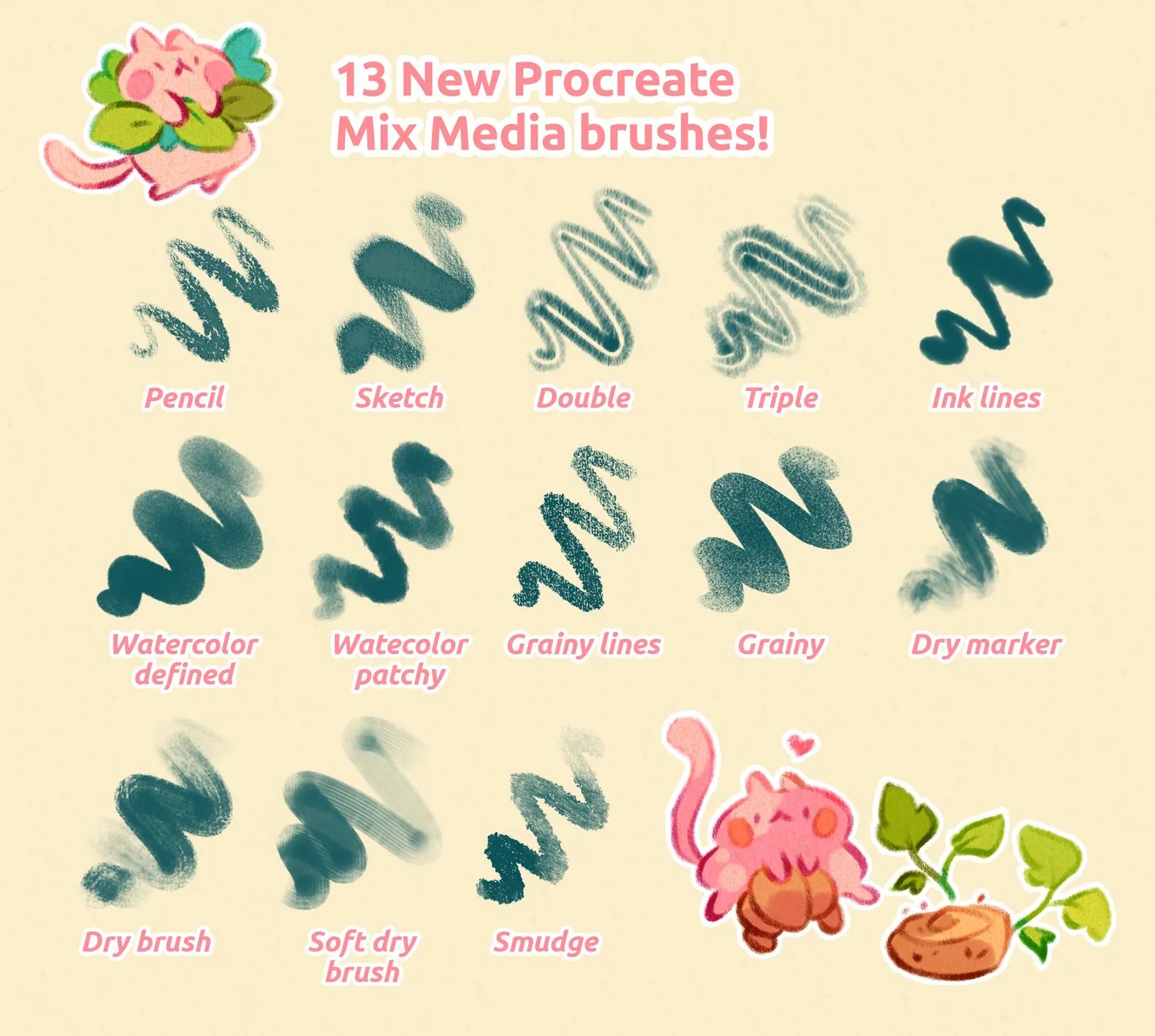 Free Procreate Brushes Download (13 Mix Media & Watercolor Tools) - free Procreate brush pack