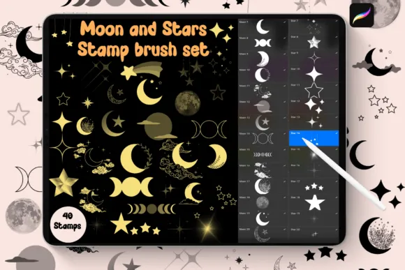 Moon and Stars Procreate Brush Stamps - free Procreate brush pack