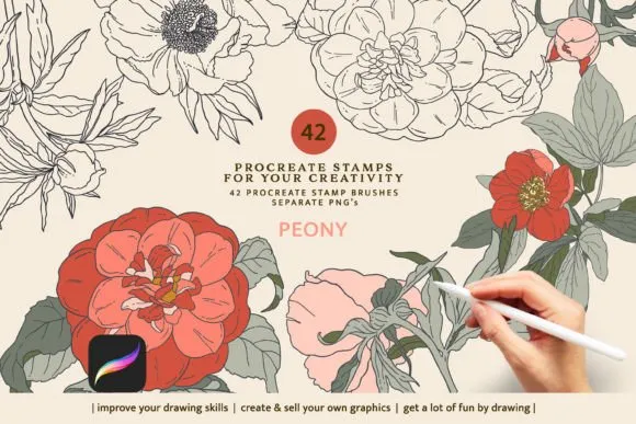 Peony Stamps Procreate Brushes - free Procreate brush pack