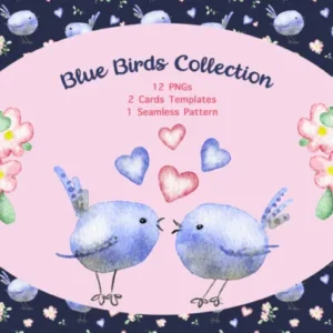 Procreate Blue Birds Clip Art Set