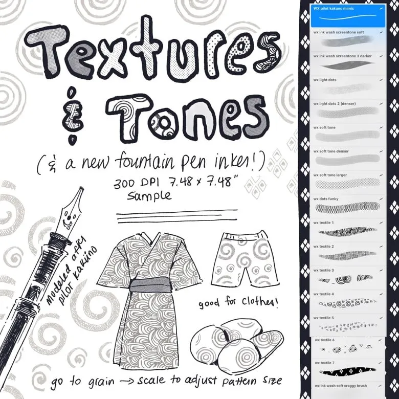 Free Procreate Texture Brushes (17 Manga Tones & Ink Tools)