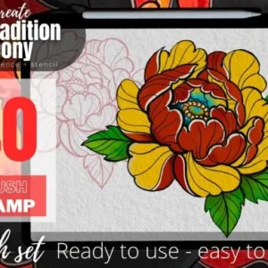 40 peony tattoo stencil brush procreate