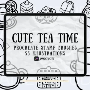cute tea time procreate stamps brush set