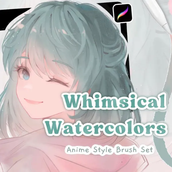 whimsical watercolors anime brush set for procreate